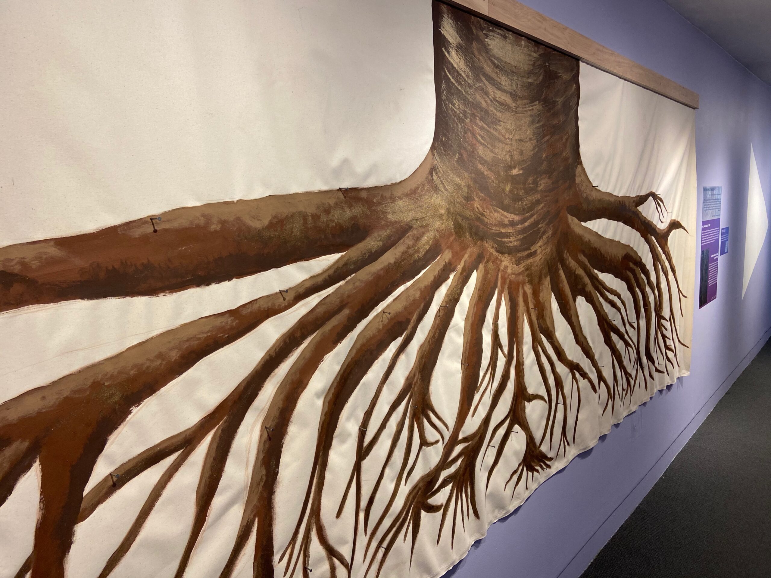 a painted tree in a museum